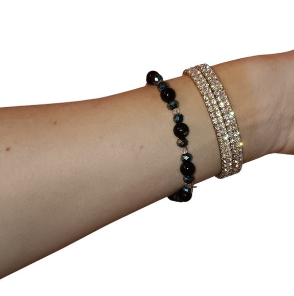 NWOT 3 Piece Stretch Bracelet Set, Silver Crystal Cross - Picture 6 of 8